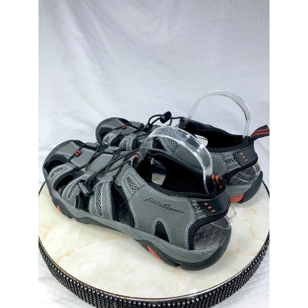 Eddie Bauer Troy Leather Sport Sandals Mens 12 Gray Bungee Hiking Outdoor Shoes